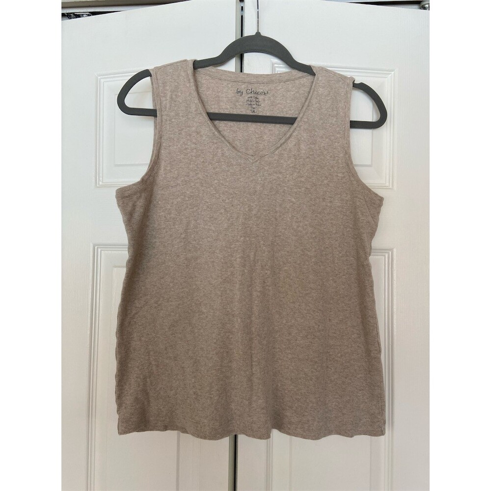 Chico’s Tank Top Womens Size 1 Beige V-Neck Sleeveless Knit Basic